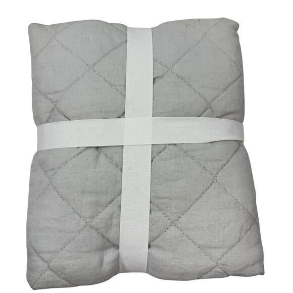 Pottery Barn Belgian Flax Linen Sham EURO  Diamond Quilted Pillow‎ Soft Gray NEW - Picture 4 of 5